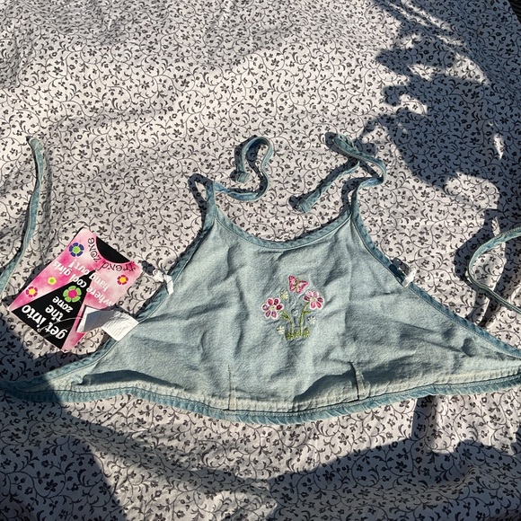 Denim y2k halter top with cute flower and butterfly embroidery brand new with ta - Picture 4 of 4